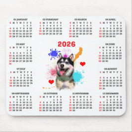 Alfombrilla De Ratón Calendario personalizable de perro Husky Siberiano