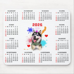 Alfombrilla De Ratón Calendario personalizable de perro Husky Siberiano