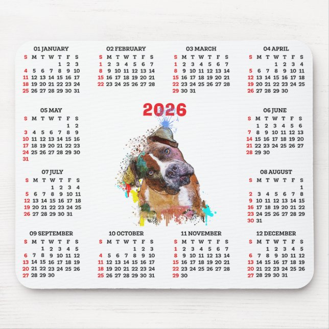 Alfombrilla De Ratón Calendario personalizable de perro Pittie lindo   (Frente)