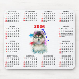 Alfombrilla De Ratón Calendario personalizable de perro Pomsky lindo