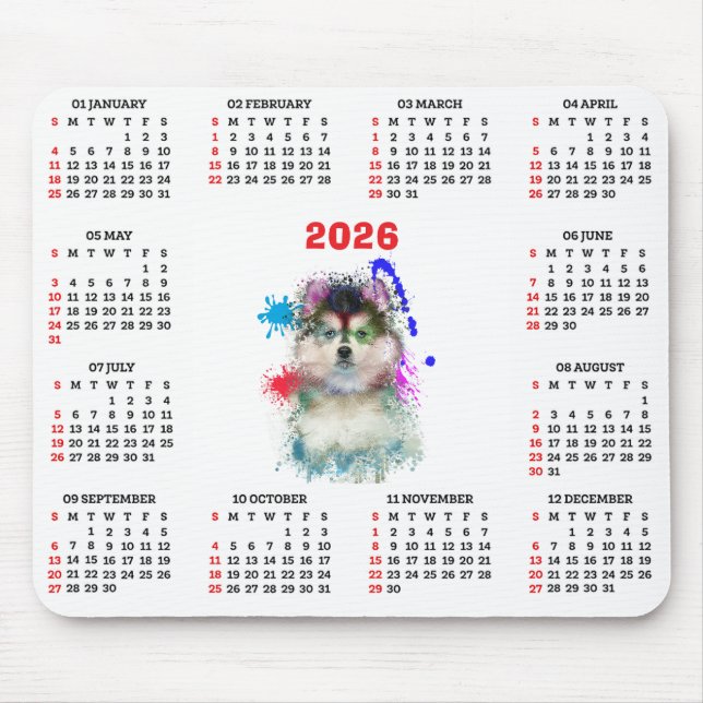 Alfombrilla De Ratón Calendario personalizable de perro Pomsky lindo  (Frente)