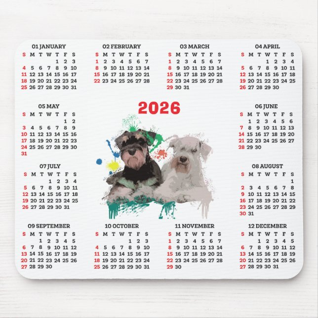 Alfombrilla De Ratón Calendario personalizable de perro Schnauzer lindo (Frente)