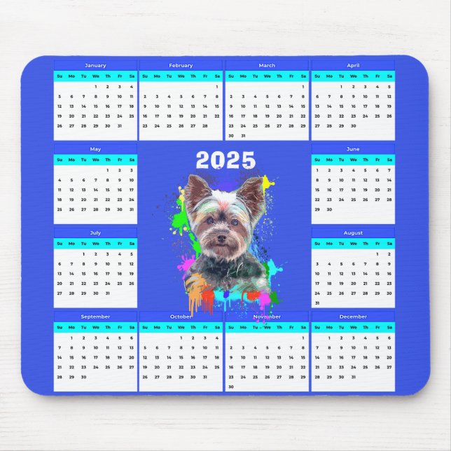 Alfombrilla De Ratón Calendario personalizable de perro yorkie (Frente)