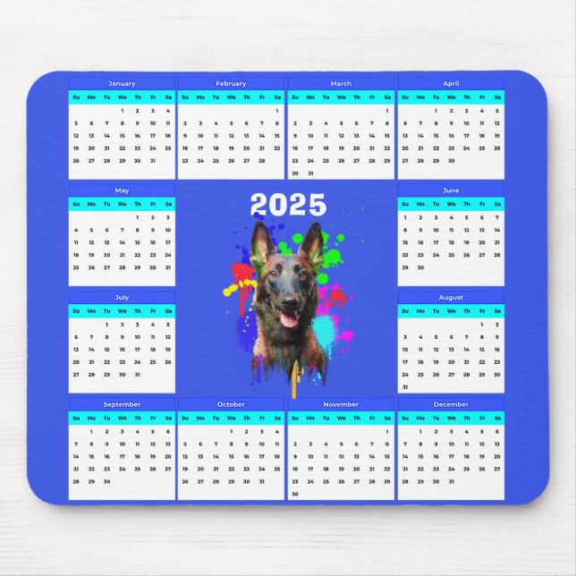 Alfombrilla De Ratón Calendario personalizable de perros malinois (Frente)
