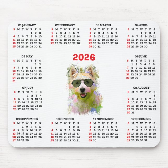 Alfombrilla De Ratón Calendario personalizable de Westie perro lindo (Frente)