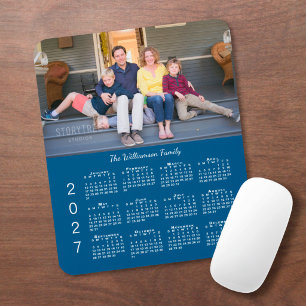 Alfombrilla De Ratón Calendario personalizado con foto y nombre en azul