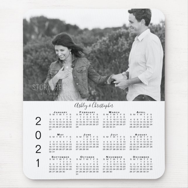 Alfombrilla De Ratón Calendario personalizado de fotos y nombres 2021 (Frente)