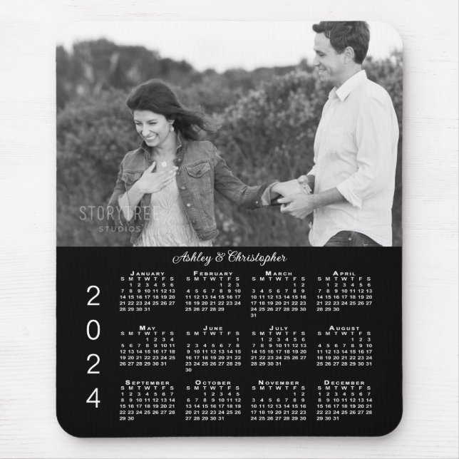 Alfombrilla De Ratón Calendario personalizado de nombres de fotos en ne (Frente)