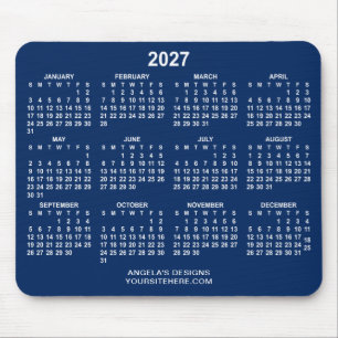Alfombrilla De Ratón Calendario promocional azul marino y blanco 2027