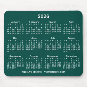 Alfombrilla De Ratón Calendario promocional de turquesa oscuro y blanco