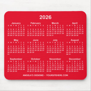 Alfombrilla De Ratón Calendario promocional rojo brillante y blanco