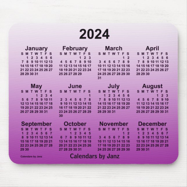 Alfombrilla De Ratón Calendario púrpura de 2024 por Janz Mouse Pad (Frente)