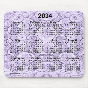 Alfombrilla De Ratón Calendario púrpura de burbujas pequeñas 2034, de