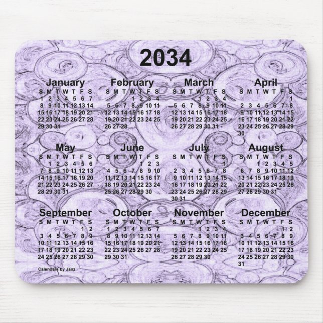 Alfombrilla De Ratón Calendario púrpura de burbujas pequeñas 2034, de J (Frente)