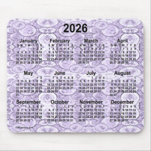 Alfombrilla De Ratón Calendario púrpura de pequeñas burbujas de 2026,
