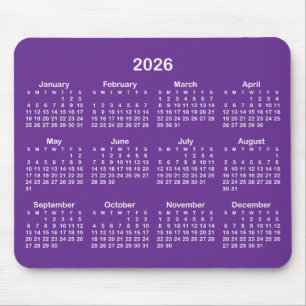 Alfombrilla De Ratón Calendario Real Púrpura y Blanco 2026