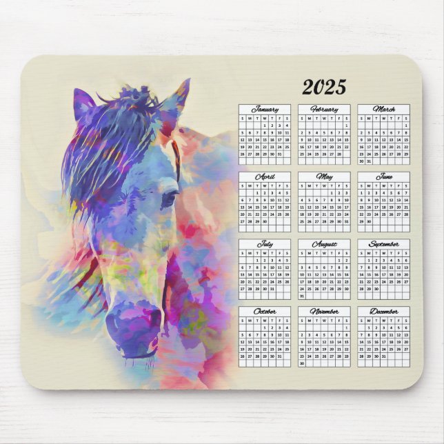 Alfombrilla De Ratón Calendario Resumen de Caballos 2025 (Frente)