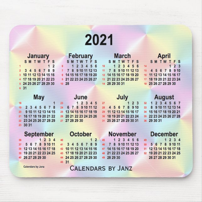 Alfombrilla De Ratón Calendario satinado arcoiris 2021 de Janz (Frente)
