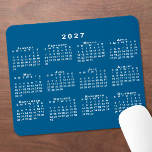 Alfombrilla De Ratón Calendario Simple Azul y Blanco 2027