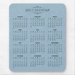 Alfombrilla De Ratón Calendario simple de 2021 sobre el papel azul | Mo