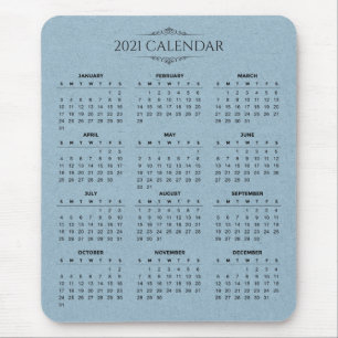 Alfombrilla De Ratón Calendario simple de 2021 sobre el papel azul Mo