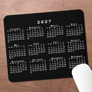 Alfombrilla De Ratón Calendario Simple de 2027 en Blanco y Negro