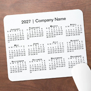 Alfombrilla De Ratón Calendario Simple Empresa 2027 Nombre Blanco