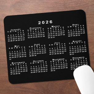 Alfombrilla De Ratón Calendario simple en blanco y negro 2026