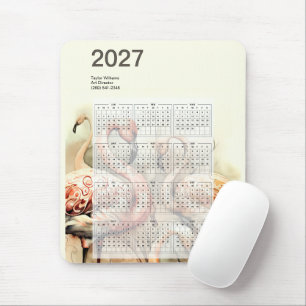Alfombrilla De Ratón Calendario Tropical 2027 Rebaño de Flamencos Vibra