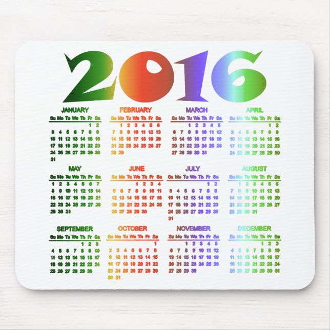 Alfombrilla De Ratón Calendario tropical de los colores 2016 (Frente)