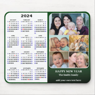 Alfombrilla De Ratón Calendario Verde 2024 5 Familia Foto Festividades 