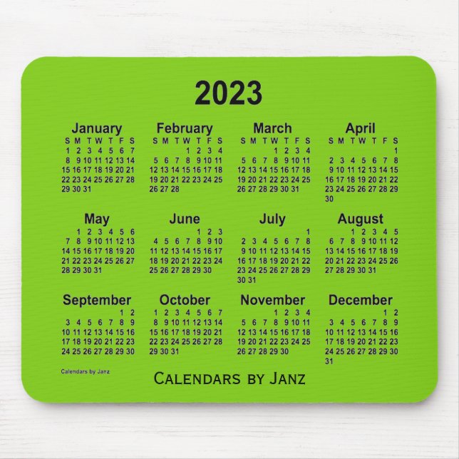 Alfombrilla De Ratón Calendario Verde Amarillo 2023 por Janz Mouse Pad (Frente)