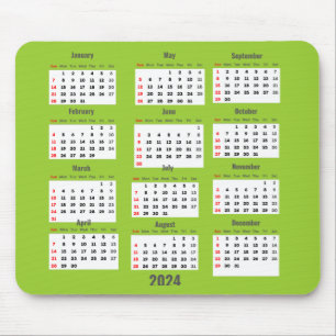 Alfombrilla De Ratón Calendario Verde Amarillo de 52 semanas 2024