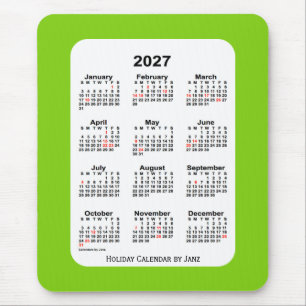 Alfombrilla De Ratón Calendario Verde Amarillo de Navidad 2027, de Janz