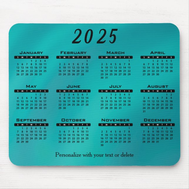 Alfombrilla De Ratón Calendario Verde azulado de 2025 - Año (Frente)