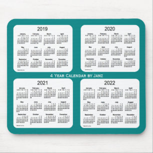 Alfombrilla De Ratón Calendario Verde azulado de 4 años 2019-2022, par