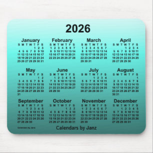 Alfombrilla De Ratón Calendario Verde azulado desvanecido de 2026 por J