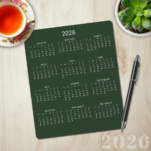 Alfombrilla De Ratón Calendario verde forestal Minimalista 2026