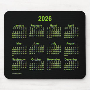 Alfombrilla De Ratón Calendario Verde Neon Yellow 2026, de Janz