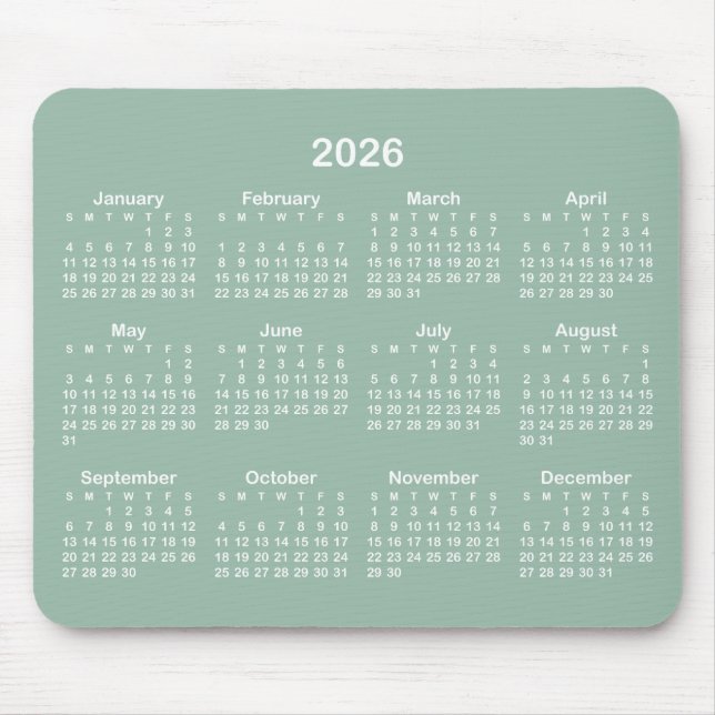 Alfombrilla De Ratón Calendario Verde y Blanco Té (Frente)