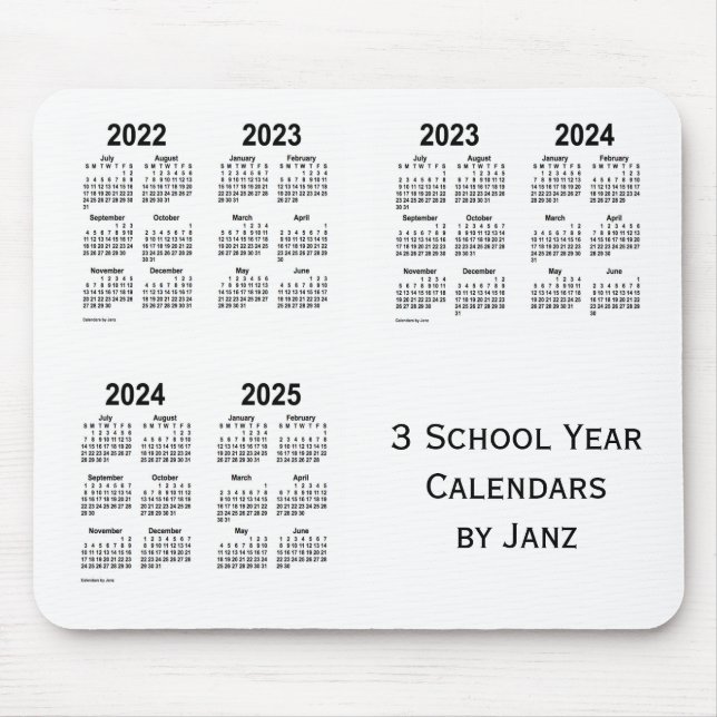 Alfombrilla De Ratón Calendarios blancos de 3 años escolares de 2022-20 (Frente)