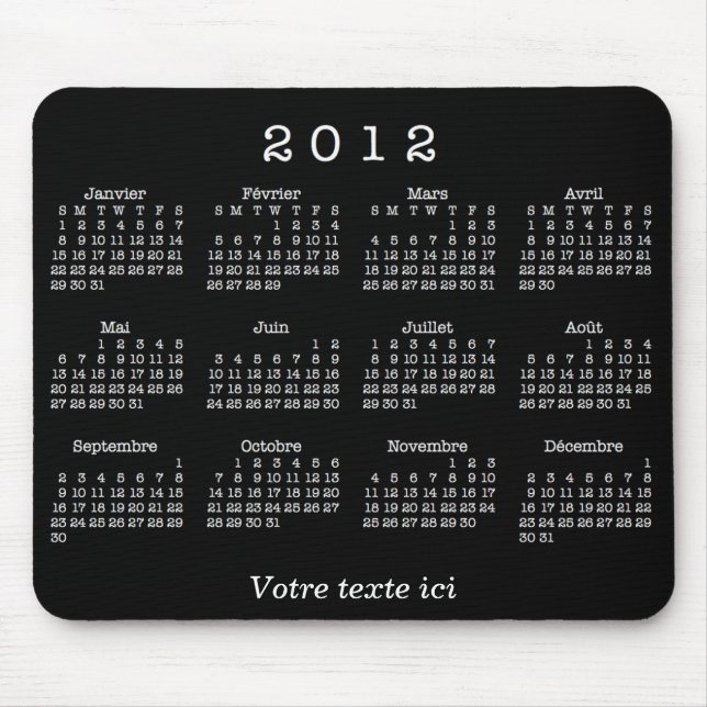 Alfombrilla De Ratón Calendrier 2012 français (Frente)