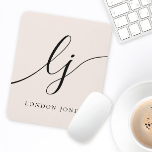 Alfombrilla De Ratón Caligrafía con guión de monograma Elegante Feminin