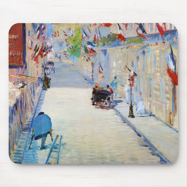 Alfombrilla De Ratón Calle con banderas francesas, Manet (Frente)