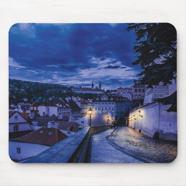 Alfombrilla De Ratón Calle nocturna de Praga (Frente)