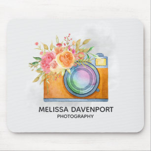 Alfombrilla De Ratón Cámara Boho Naranja y acuarela con buquet floral