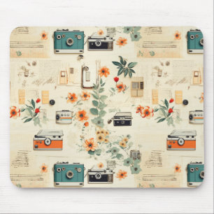Alfombrilla De Ratón Cámara Vintage Radio Floral Azul Turquesa Naranja