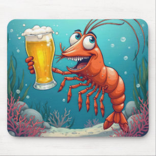 Alfombrilla De Ratón Camarón sosteniendo un vaso de cerveza