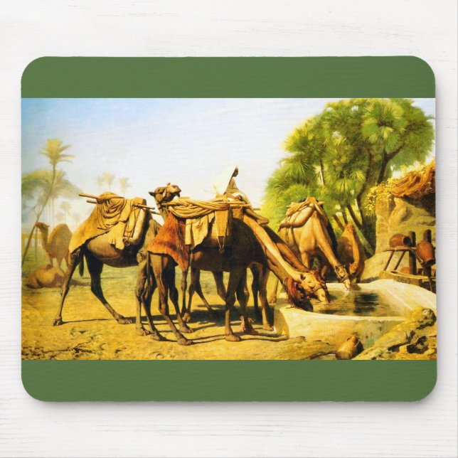Alfombrilla De Ratón Camellos bebiendo en un oasis (Frente)