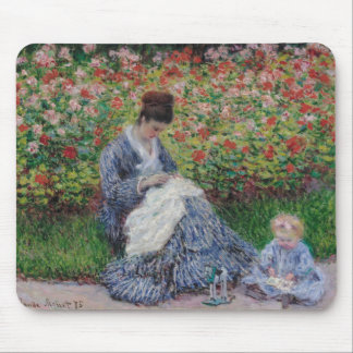 Alfombrilla De Ratón Camille Monet y un niño en el jardín del artista